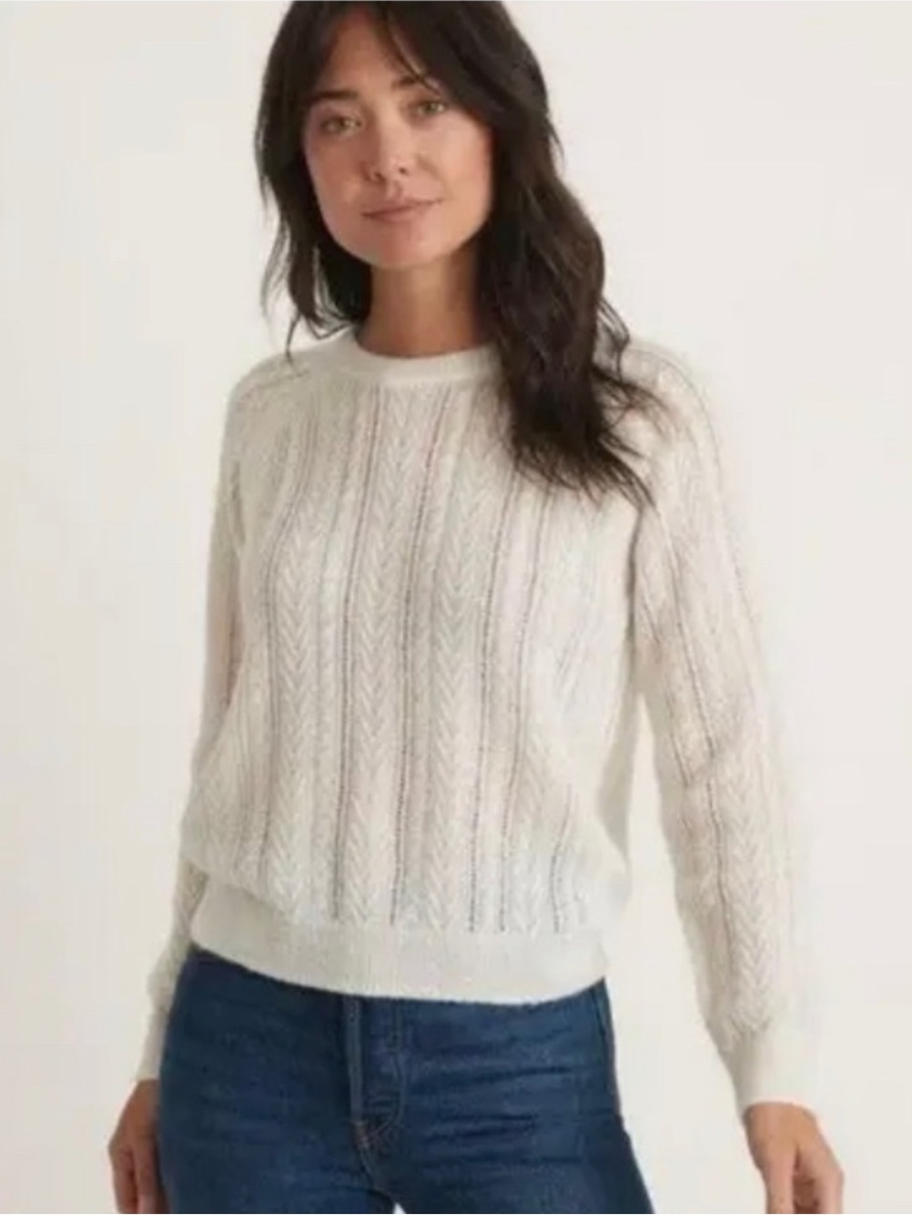 Marine Layer Ashton Pointelle Wool Alpaca Sweater cable-knit Crew Neck size M